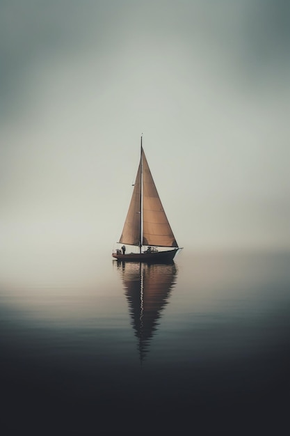 Un velero con una vela roja flota en el agua.