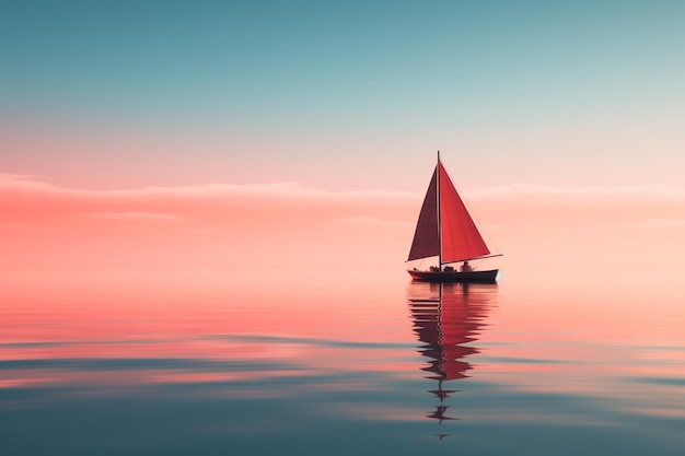 Un velero con una vela roja flota en el agua.