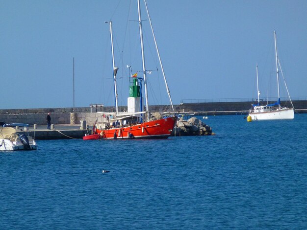 Foto los veleros en el puerto contra el cielo azul claro