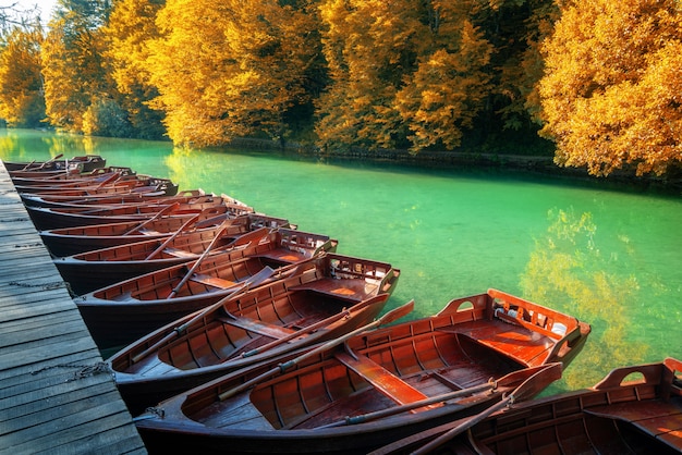 Veleros que estacionan en los lagos Plitvice Croacia.