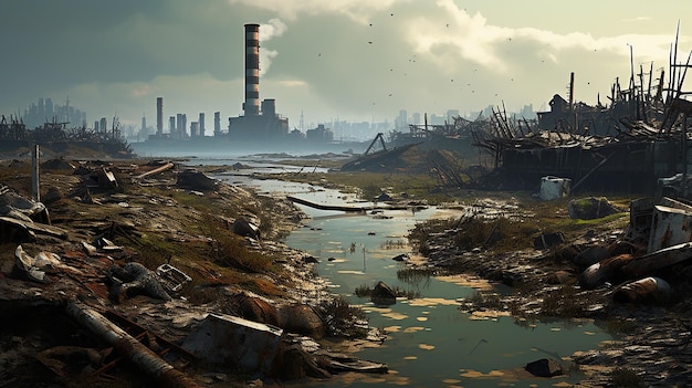 velha cidade abandonada em frente ao lago