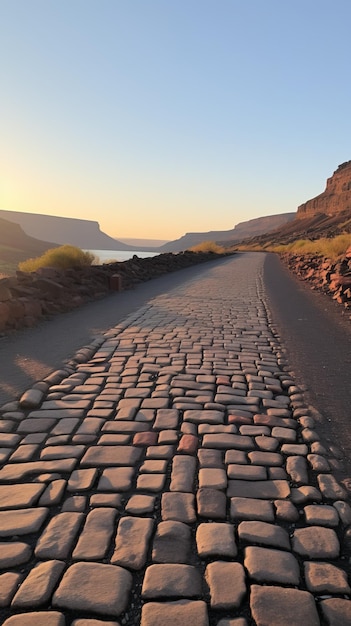 Foto velha estrada de paralelepípedos através de um desfiladeiro