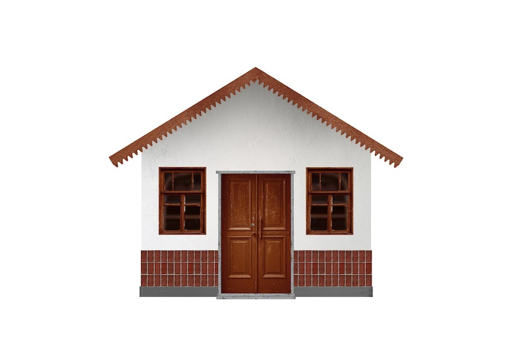 Foto velha pequena casa de aldeia isolada em branco