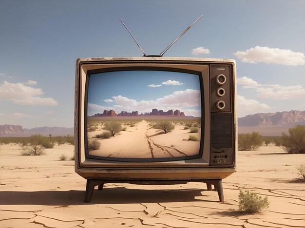 Velha televisão no deserto.