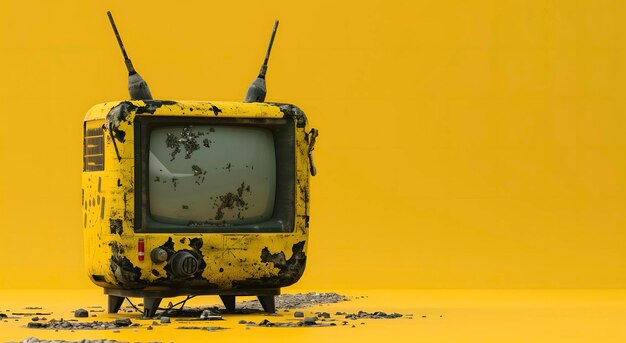Velha televisão retrô no fundo amarelo pastel