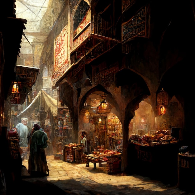 Velho árabe Bazar príncipe da Pérsia generativo ai