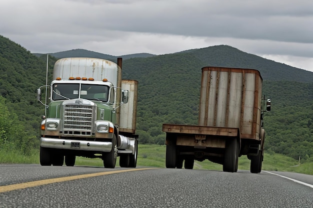 Velho caminhão americano dirigindo na estrada