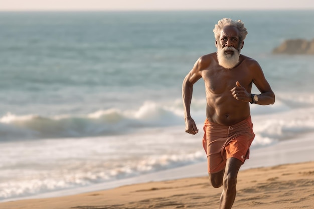 Velho correndo na praia