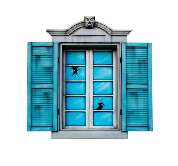 Velho estilo europeu de janelas azuis com rachado no fundo branco