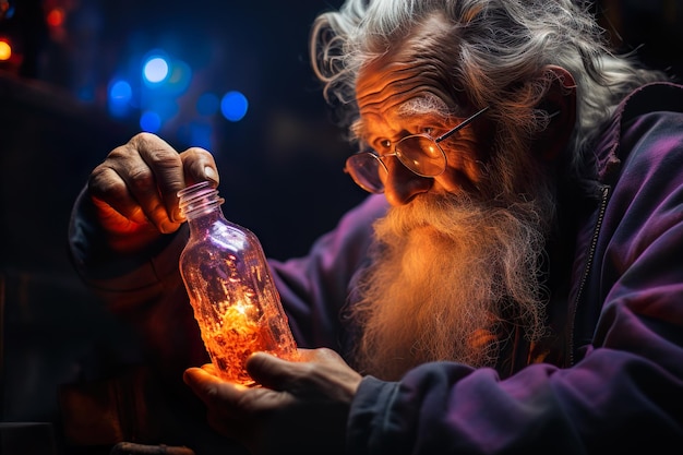 Foto velho feiticeiro com poção mágica