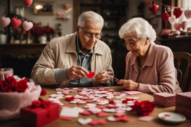 velho homem e mulher em feliz Dia dos Namorados amor flor na mão Ai imagem