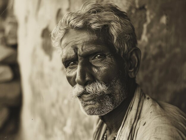 Velho indiano fotorrealista com cabelo loiro liso vintage ilustração