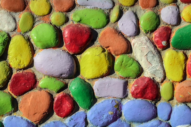 Foto velho mosaico de pedras naturais pintadas como pano de fundo