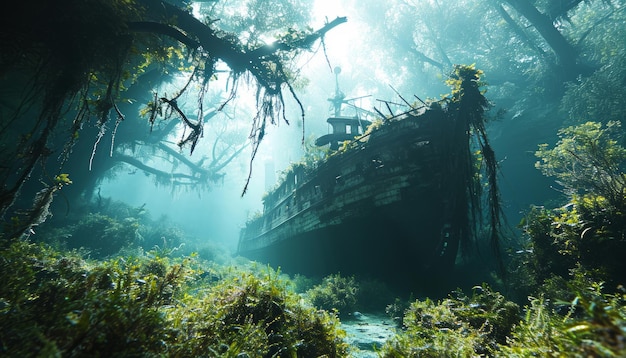 Velho naufrágio abandonado na selva da ilha de Bali, na Indonésia