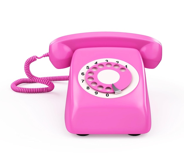 Velho telefone rosa Clipping Path isolado em renderização 3D branca