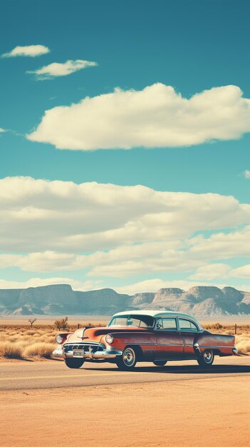 Foto vello coche en el camino del desierto