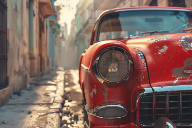 Foto vello coche rojo en las calles de la habana cuba