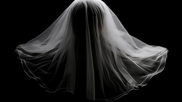 Foto velo de novia hermosa tela de seda transparente sobre fondo negro
