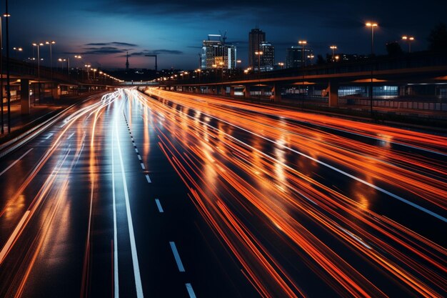 La velocidad del tráfico matutino en una autopista genérica representada mediante un desenfoque de movimiento artístico