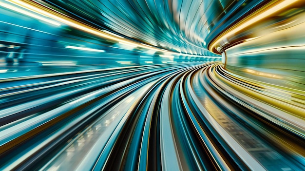 Velocidad a través de la ciudad Movimiento borroso en un túnel futurista que simboliza el tránsito rápido y la dinámica urbana