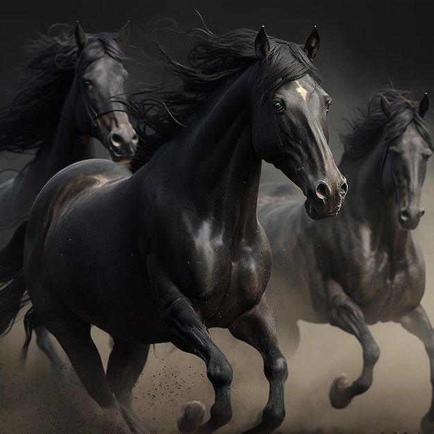 Velocidade de corrida animal de cavalo preto imagem de estoque arte gerada por Ai