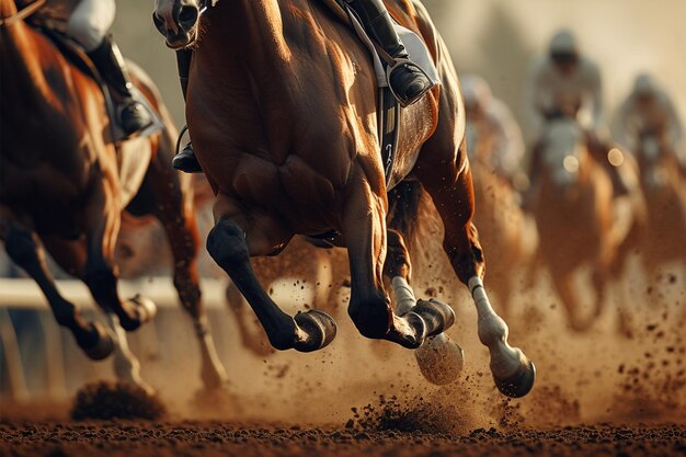 Foto velocidade equestre corridas de cavalos poderosas capturando a emoção do esporte