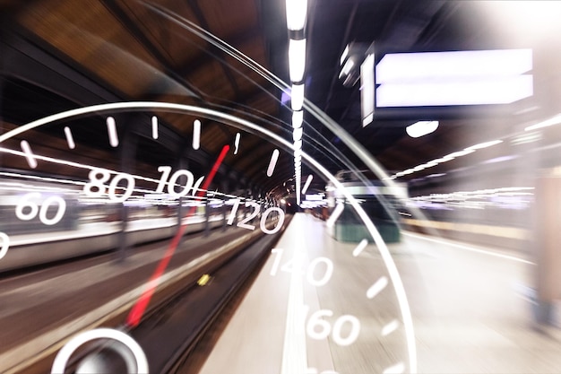 Velocímetro de coche moderno en el fondo