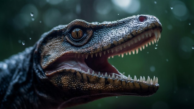 Un velociraptor con la boca abierta