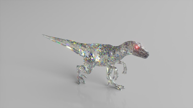Velociraptor de diamante El concepto de naturaleza y animales Low poly White color 3d illustration