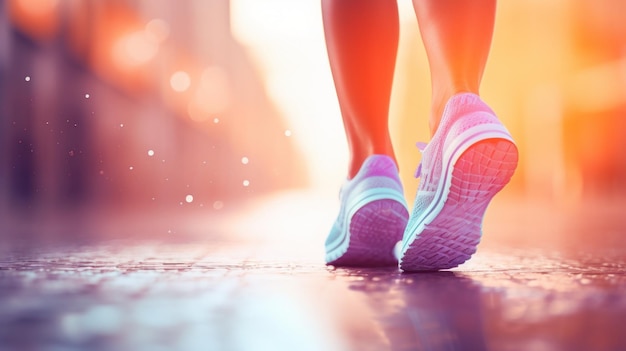 Se ven los pies de una mujer caminando por una calle.