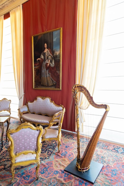 Venaria Reale Italia interior de lujo antiguo Palacio Real Perspectiva con ventana de arpa y decoración barroca