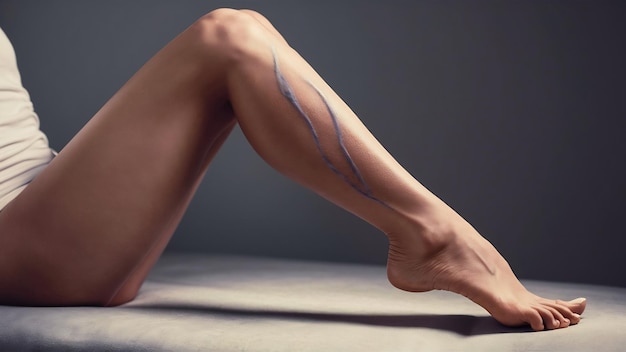 Foto las venas varicosas en las piernas delgadas de una mujer flebología