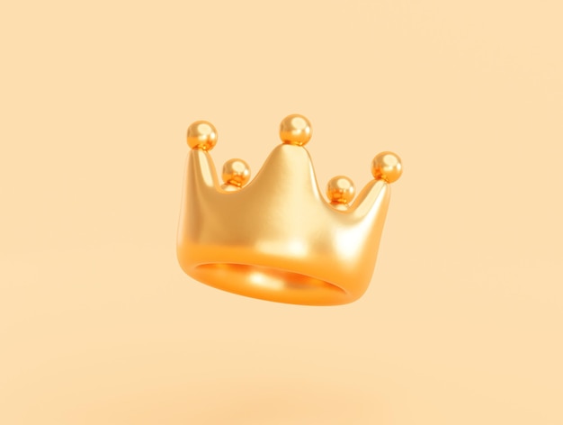 Foto vencedor da coroa de ouro, sinal de sucesso premium de luxo, reino ou símbolo de princesa, ícone dos desenhos animados, ilustração 3d