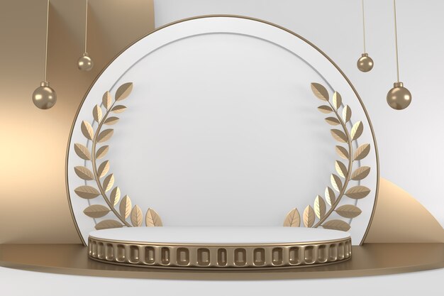 Vencedor do pódio de ouro da vitória no design minimalista de fundo branco. Renderização 3D