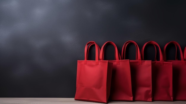 venda consumismo e conceito de outlet saco de compras vermelho em fundo preto