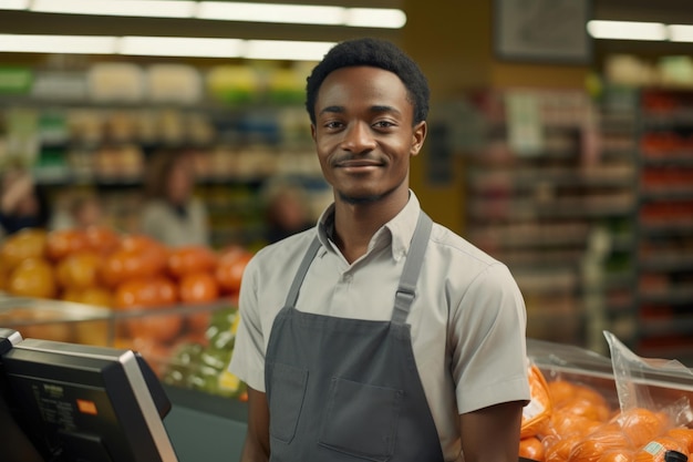 vendedor ou empregado de um supermercado