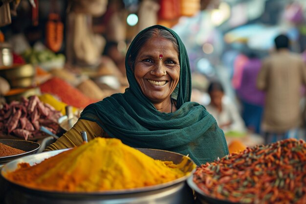 vendedora de especiarias indiana mulher estilo bokeh fundo