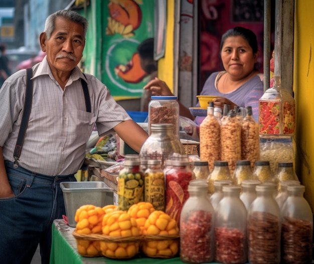 Vendedores callejeros que venden golosinas mexicanas caseras