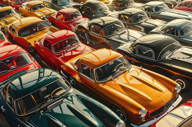 Foto vendo carros retro em leilão. colagem de arte.