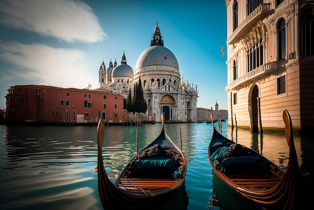 Venedig-Kanäle mit lebendigen Gebäudefassaden und Gondeln AI Illustration