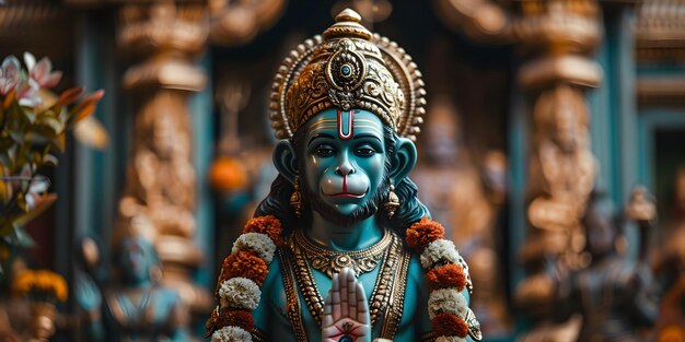La venerada y divina deidad Hanuman en la adoración Concepto Rituales religiosos Adoración de la deidad hindú Hanuman Jayanti Devoción espiritual Bendiciones divinas