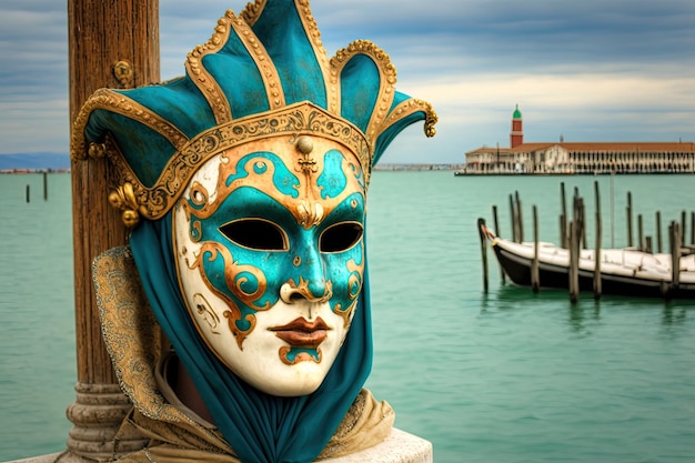 Veneza da Itália39 no cais usando uma máscara de carnaval