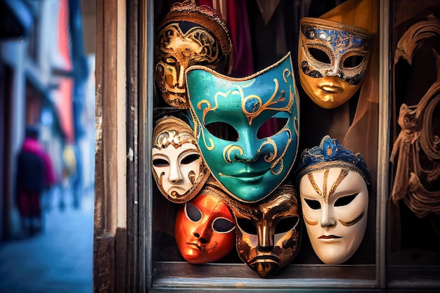 Venezianische Maske auf der Straße von Venedig Generative AI