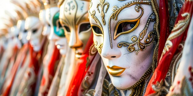 Venezianische Maske reflektiert im Wasser in SunsetxA