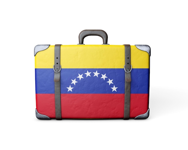 Venezuela-Flagge auf einem Vintage-Lederkoffer 3D-Rendering