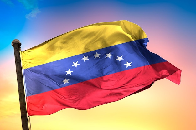 Venezuela-Landesflagge, Flagge 3d und farbiger Hintergrund.