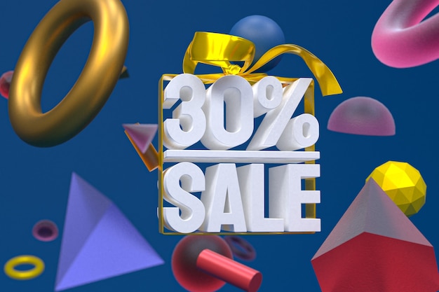 Foto venta del 30% con diseño 3d de lazo y cinta en geometría abstracta