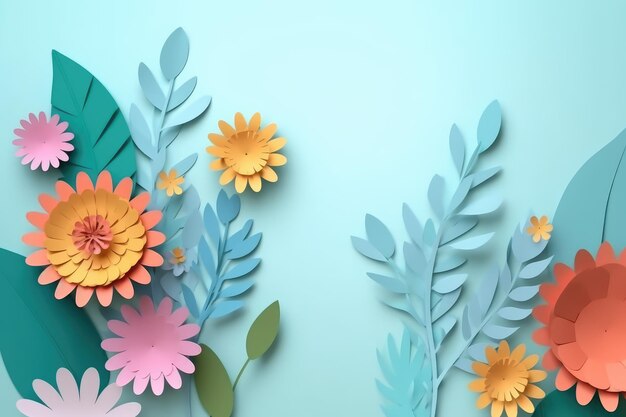 Venta de banner web cortado en papel con flores de primavera en verano generado por IA