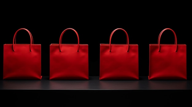 venta de consumismo y concepto de punto de venta bolsa de compras roja sobre fondo negro