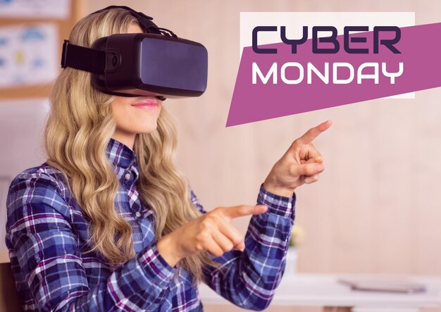 Venta de Cyber Monday Mujer en camisa a cuadros usando Realidad Aumentada